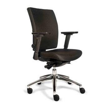 Ergonomische bureaustoel met zwarte bekleding en aluminium gepolijst onderstel