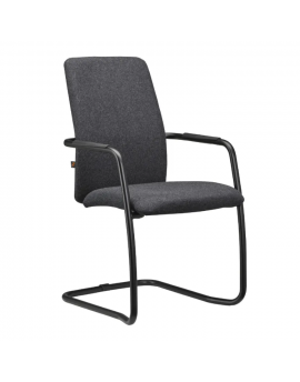 Be10 vergaderstoel, zwart frame, grijze stoffen stoffering, comfortabele stoel, desko