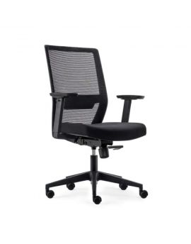 Zwarte bureaustoel met netweave design rug, gestoffeerde zitting en kunststof onderstel