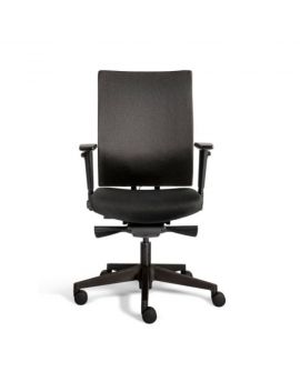 Zwarte ergonomische bureaustoel met gestoffeerde bekleding en kunststof onderstel