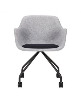 VEPA Felt stoel, met wielen, verrijdbare stoel, gerecycled PET, kantoor, duurzaam, grijs, zwart kussen, zwart onderstel, vergaderstoel