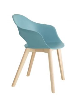 blauwe stoel, houten poten, vergaderstoel, kantinestoel